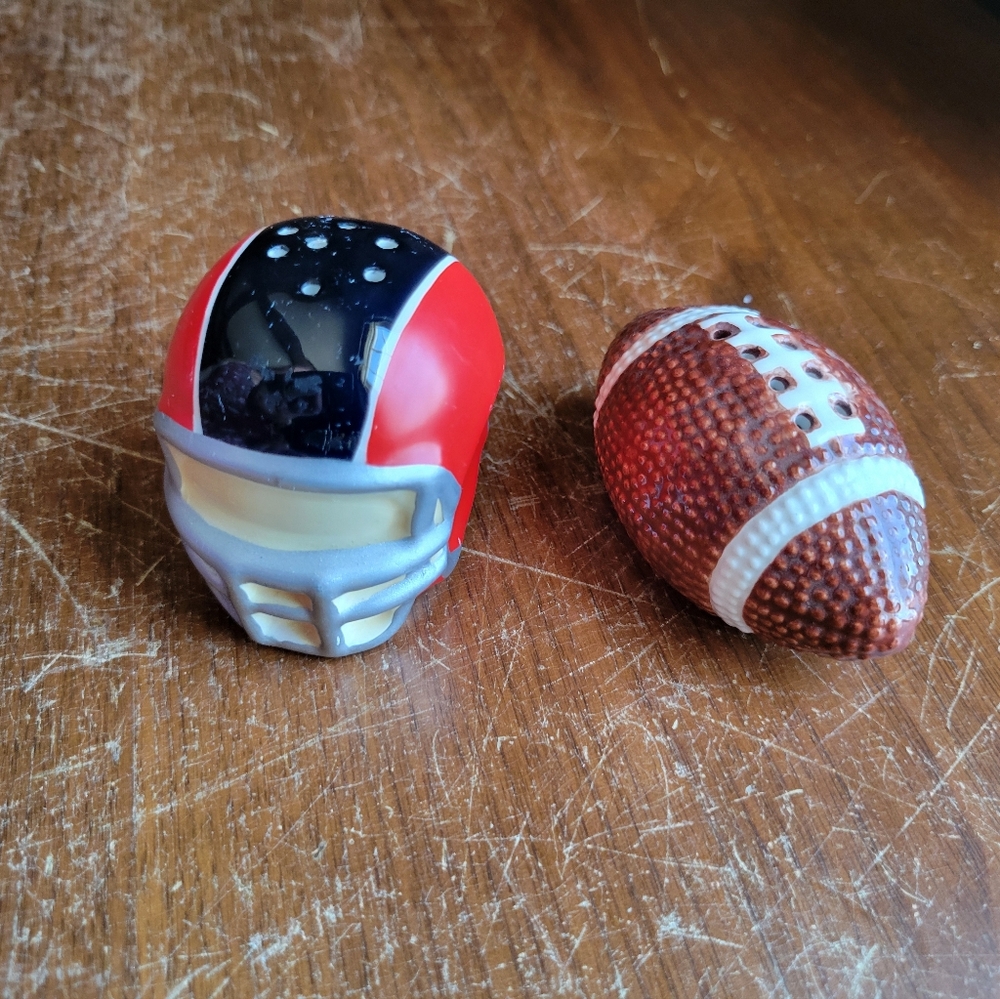 ceramic football and helmet salt and pepper shakers